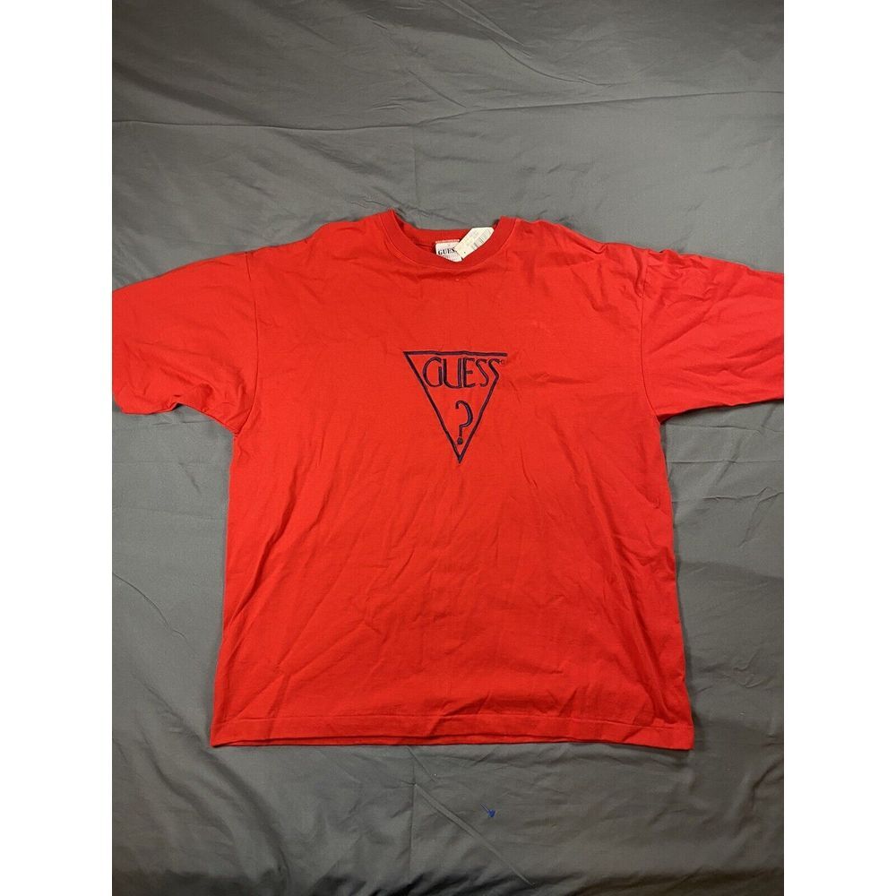 Vintage Single Stitch Guess Red T-Shirt Rare Embroidered OSFA New‎ NOS